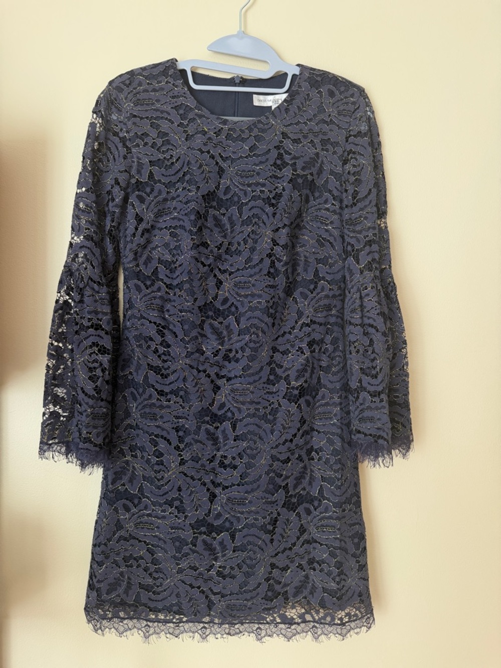Dress the Population Navy Lace Shift Dress with Bell Sleeves